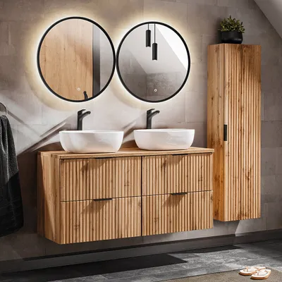 Produktbild von Badmöbel Set mit 121cm Waschtisch ADELAIDE-56 Wotaneiche Rillenoptik, B/H/T ca. 170/200/46,5 cm