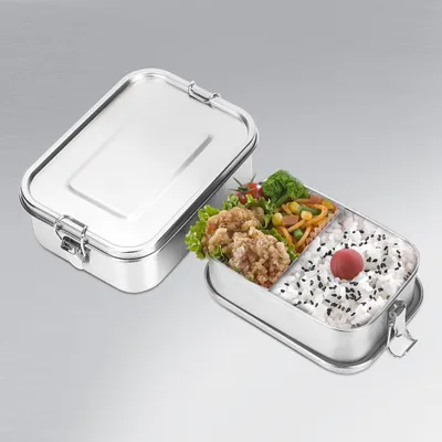 Image de Boîte à pain en acier inoxydable Vigevee, étanche, avec couvercle hermétique et compartiments, capacité de 800 ml + 1400 ml