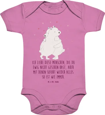 Produktbild von Mr. & Mrs. Panda babykleidung body Eisbär Umarmen 3. - 6. Monat - Bubble Gum Pink - Geschenk, Lustige Sprüche, overall baby, Strampler, Babybody, Baumwollbody