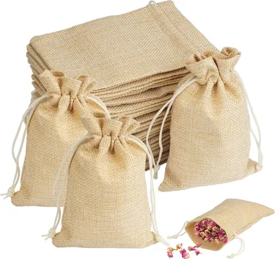 Produktbild von 30 Stück Mini Jute Taschen 10x15cm mit Kordel Kleine Geschenkbeutel - Wiederverwendbar für Schmuck Hochzeit Fest Weihnachten.