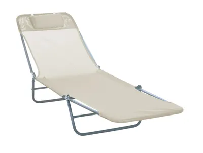 Produktbild von Sonnenliege klappbar Gartenliege mit Kopfkissen Liegestuhl verstellbar mit 5-Fach Campingliege für Garten, Balkon und Pool