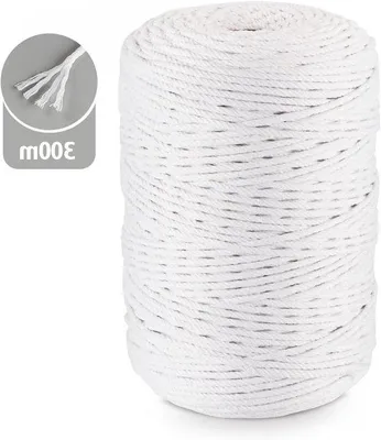 Image de Fil de macramé en coton blanc, 3 mm x 300 m, pour colliers de fleurs, décorations murales et suspensions pour plantes