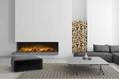 Produktbild von Acantha Aspire 125 Eck-Elektrokamin 130,4 cm, 3D-LED-Flammeneffekt, 2 kW, schwarz, für Medienwand