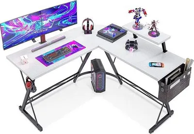 Immagine prodotto di Tavolo da gioco Famanu con supporto per monitor - Bianco con angoli arrotondati