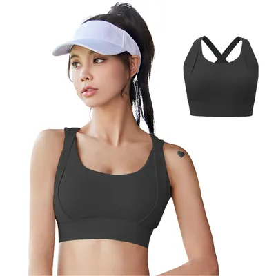 Produktbild von Sport BH Damen, Push-up, gekreuzte gepolsterte Doppelträger, Schwarz XL