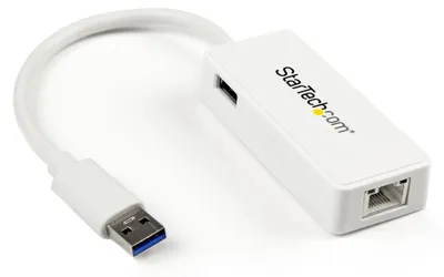 Produktbild von StarTech.com USB 3.0 Gigabit Ethernet Lan Adapter mit USB Port - Weiß, Kabelgebunden, RJ-45, USB, 5000 Mbit/s, Weiß