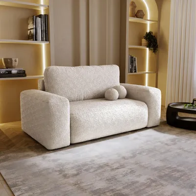Image de BESILIO Canapé convertible Ornello - coussins ronds, canapé deux places, canapé-lit, canapé-lit Boucle indépendant - Beige