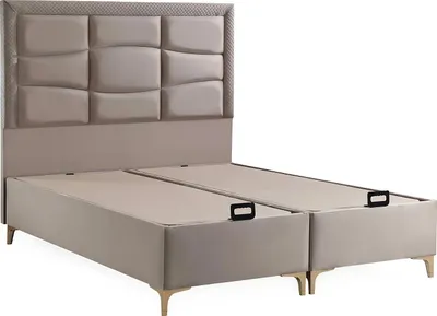 Produktbild von Elegantes Beiges Bett mit Matratze aus Textil und Holz
