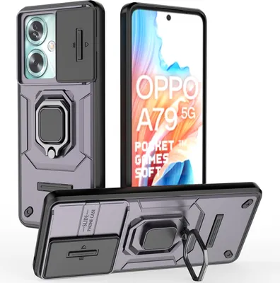 Produktbild von Hülle für Oppo A79 Dual Layer Handyhülle Schiebe Kamera Schutz und Ringhalter Ständer Lila