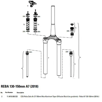 Produktbild von RockShox Reba A7Krone/Standrohreinheit 29" (2018+) 130-150 mm 15x100 mm Matt Schwarz