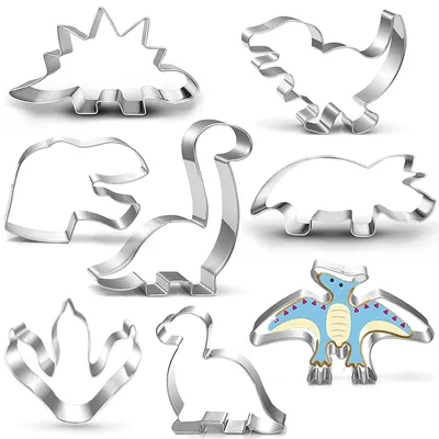 8er-Set Dinosaurier-Keksausstecher aus Edelstahl, Silber