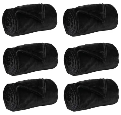 Image de Ensemble de 6 couvertures en polaire douce, de couleur noire