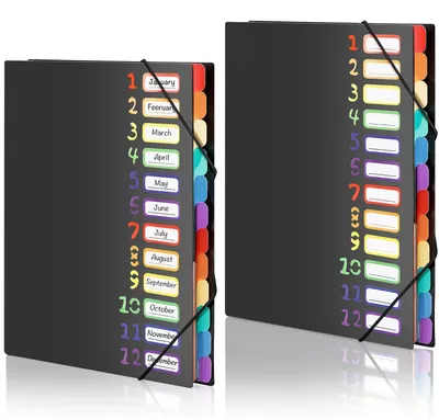 Image de Porte-documents A4 à 12 compartiments, organiseur avec élastique, imperméable, avec étiquette (noir)