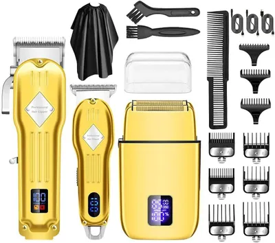 Produktbild von MODFU Profi Wasserdicht Haarschneider, Keramik Haarschneidemaschine, Für Herren Haartrimmer Bartschneider , LED-Display Batteriestatusanzeige, Gold