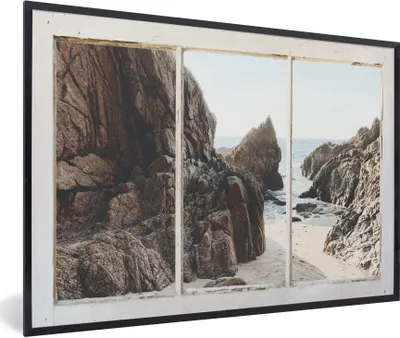 Produktbild von MuchoWow® Gerahmtes Poster Aussicht - Strand - Meer 90x60 cm - Poster mit Schwarzem Bilderrahmen Wandposter Rahmen Foto Bilder - Fotorahmen - Foto-Plakat
