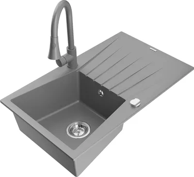 Produktbild von Mexen Cesar 1 Becken-Granitspüle mit Abtropffläche und Mischbatterie Elia, Grau - 6514-71-670101-71