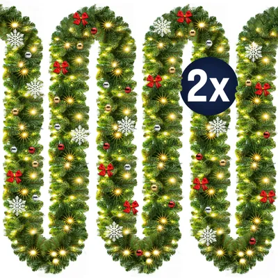 Produktbild von CASARIA® Weihnachtsgirlande mit Beleuchtung Deko 2x 5m 80 LEDs Beleuchtet Innen Außen Grün Weihnachtsdeko Weihnachten Girlande Tannengirlande Warmweiß