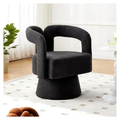 Produktbild von 360 Grad drehbare Kuschelfass-Akzentstühle, runde Sessel mit breiter Polsterung, Flauschiger Stoffsessel für Wohnzimmer, Schlafzimmer, Büro und Warteräume, Dunkelgrau