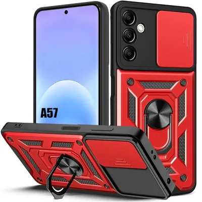 Image de Coque pour Samsung Galaxy A57 5G, Antichoc avec Protection Caméra Rigide et Anneau Rotatif - Rouge