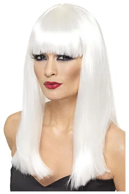 Produktbild von Smiffys Damen Perücke im 70er Jahre Stil, weiß, 45 cm lang, mit geradem Pony