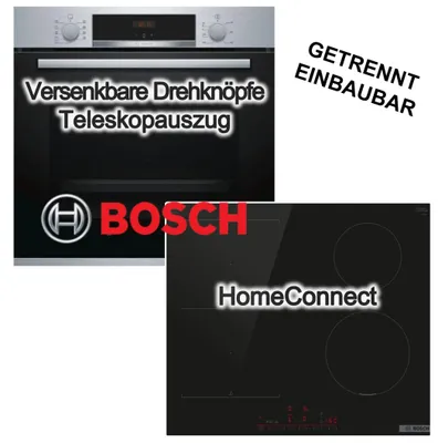 Produktbild von Herdset Bosch Einbau-Backofen 3D-Heißluft Teleskopauszug+ Induktionskochfeld HomeConnect CombiZone