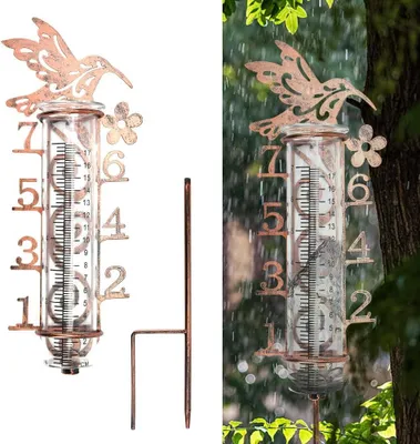 Produktbild von Regenmesser für den Garten, frostsicher und wetterfest, 60 x 12 cm, mit klarer Skala, Metall Vogel Niederschlagsmesser für Rasen, Terrasse, Felder und Innenhöfe
