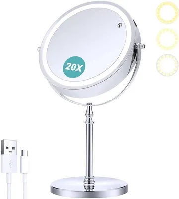 Image de Miroir de maquillage 20 cm à intensité variable, LED, 3 couleurs de lumière