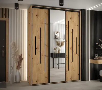 Produktbild von Kleiderschrank ASIRI 13 - 180/45 cm, Artisan-Eiche / Schwarz