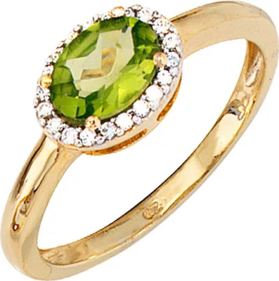 Produktbild von JOBO Damen Ring 585 Gold Gelbgold teilrhodiniert 20 Diamanten 1 Peridot grün Goldring Größe 60