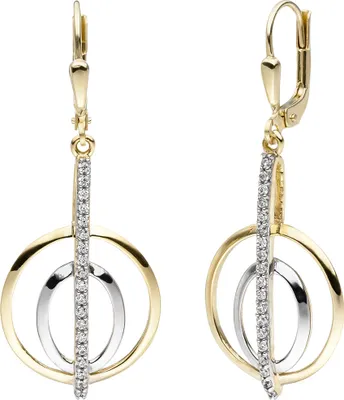 Produktbild von Ohrhänger Ohrringe Boutons mit Zirkonia 375 Gold Gelbgold teilrhodiniert bicolor