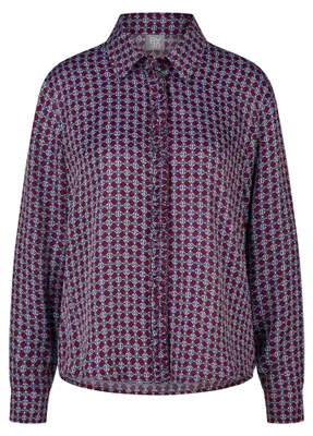 Produktbild von RABE Bluse aus Viskose, Dunkelrot, mit grafischem Print und Rüschen-Knopfleiste, Größe 36