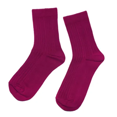 Productafbeelding van Damen basic sokken van katoen, casual ribbels, paars, wijnkleur, maat 39-42
