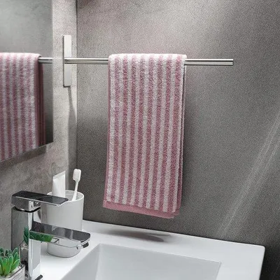 Image de Porte-serviettes à un bras, autocollant, en acier inoxydable, argenté