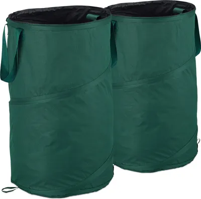 Produktbild von Relaxdays Laubsack selbstaufstellend, 2er-Set, Gartenabfallsack Pop-Up, 120 L, Gartensack selbststehend, ∅: 44 cm, grün