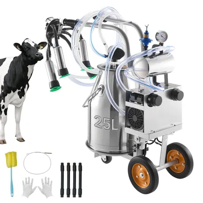Produktbild von Elektrische Melkmaschine - Melkgerät für Kühe - Eimer 25 l Edelstahl 304 - Lebensmittelechte Zitzengummis & Silikonschlauch - Hohe Saugkraft - Vakuumpulsation - Mit Rädern