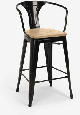 Produktbild von Hoher barhocker industrielles design bar küche Steel Wood Back Light - Schwarz