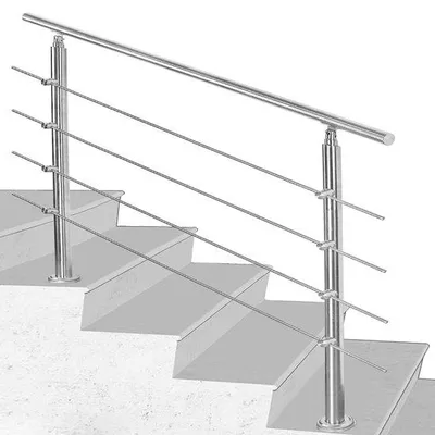 Imagen del producto de Escalera de acero de 150 cm con 4 barras transversales de acero inoxidable color plateado. Kit fácil de instalar, adecuado para todas las escaleras