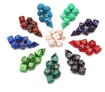 Obrázok produktu pre Sada polyedrických kociek, 10 kompletných sád (70 kusov) pre RPG a spoločenské hry
