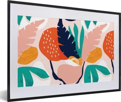 Produktbild von MuchoWow® MuchoWow® Gerahmtes Poster Blätter - Farben - Muster 60x40 cm - Poster mit zchwarzem Bilderrahmen - Schlafzimmer - Plakat in Rahmen - Drucken