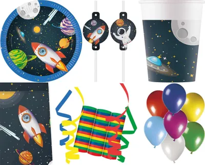 Produktbild von 16-tlg. Set Kindergeburtstag Party Feier Fete Deko Motto Rakete Weltraum