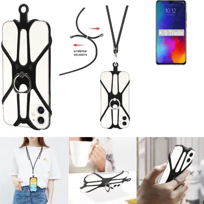 Produktbild von K-S-Trade 3in1 Handykette Handyband Handykordel Halsband Smartphone-Ring Handy-Ring kompatibel mit Lenovo K10 Note Fingerhalterung Handyring