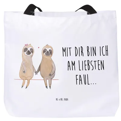 Produktbild von Mr. & Mrs. Panda Tote Bag Faultier Pärchen - Weiß - Geschenk, Verliebt, Reisetasche, Liebe, Laptoptasche, Beutel, Tasche, Faultiere, Schultasche