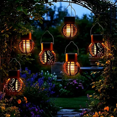 6er-Set Solar-LED-Mini-Laternen, Flammeneffekt, 9x7 cm, schwarz