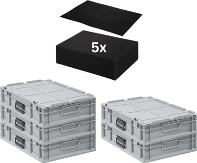 Produktbild von SparSet 5x Eurobox NextGen Portable mit Rasterschaumstoff & Schaumstoffeinlage  Germany | HxBxT 13,5x40x60cm | 23 Liter | Eurobehälter, Transportbox, Transportbehälter, Stapelbehälter