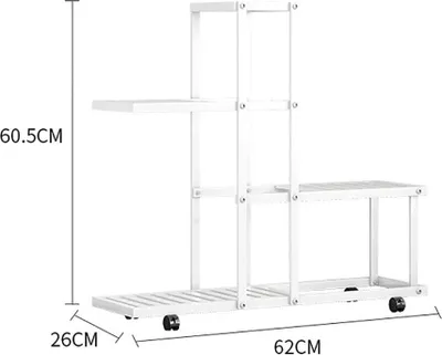 Obrázek produktu pro Stojan na květiny – H9035 – kovový, vícepatrový, s kolečky, do interiéru i exteriéru, do rohu nebo na balkon – bílý