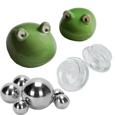 Produktbild von 10-tlg. Miniteich-Set – 2 Schwimmfrösche, 6 Edelstahl-Schwimmkugeln & 2 Glas-Teelichtschalen