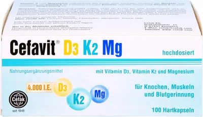 Produktbild von Cefavit D3 K2 Mg 4,000 I.E. Kapseln für Knochen und Muskeln, 100 St. Kapseln