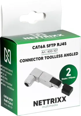 Obrázek produktu pro NETTRIXX - Beznástrojová zástrčka CAT6A RJ45, úhlová (STP/FTP) - 400107