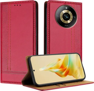 Obrázek produktu pro Pouzdro na mobilní telefon pro Realme 11 Pro kožené flipové ochranné pouzdro s funkcí stojánku červené