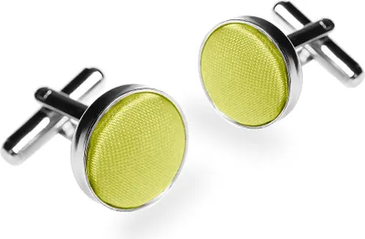 Produktbild von Manschettenknöpfe Manschettenknopf Manschette Herren Cufflinks Stoff Seidenkopf hellgelb